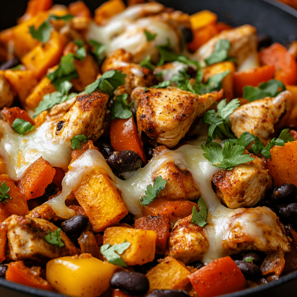 Mexican Chicken, Sweet Potato, and Black Bean Skillet