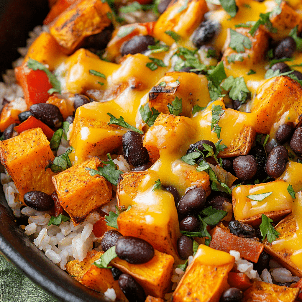 Southwest Sweet Potato, Black Bean and Rice Skillet