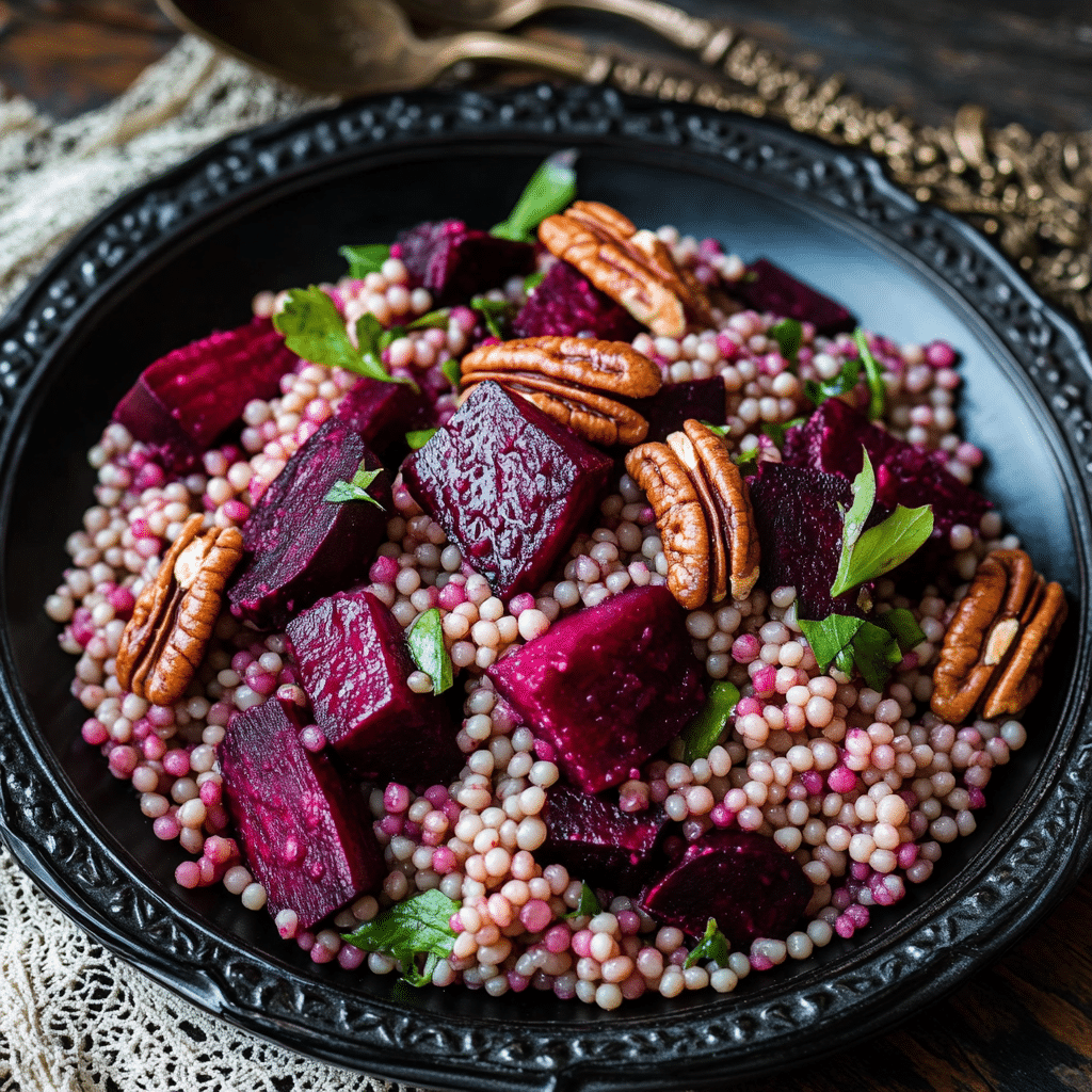 Pink Beet Couscous with Pecans