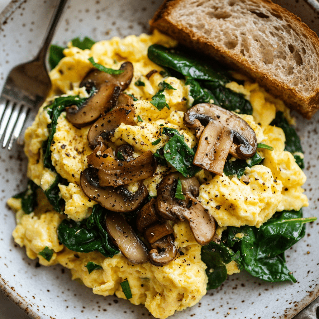 Mushroom-Spinach Scrambled Eggs