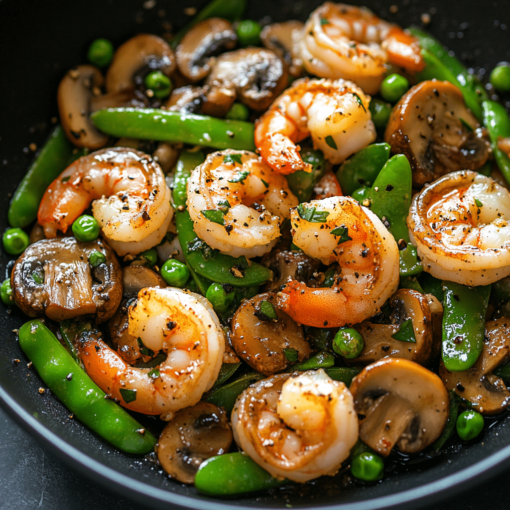 Stir-fried Shrimp with Snow Peas and Mushrooms Recipe