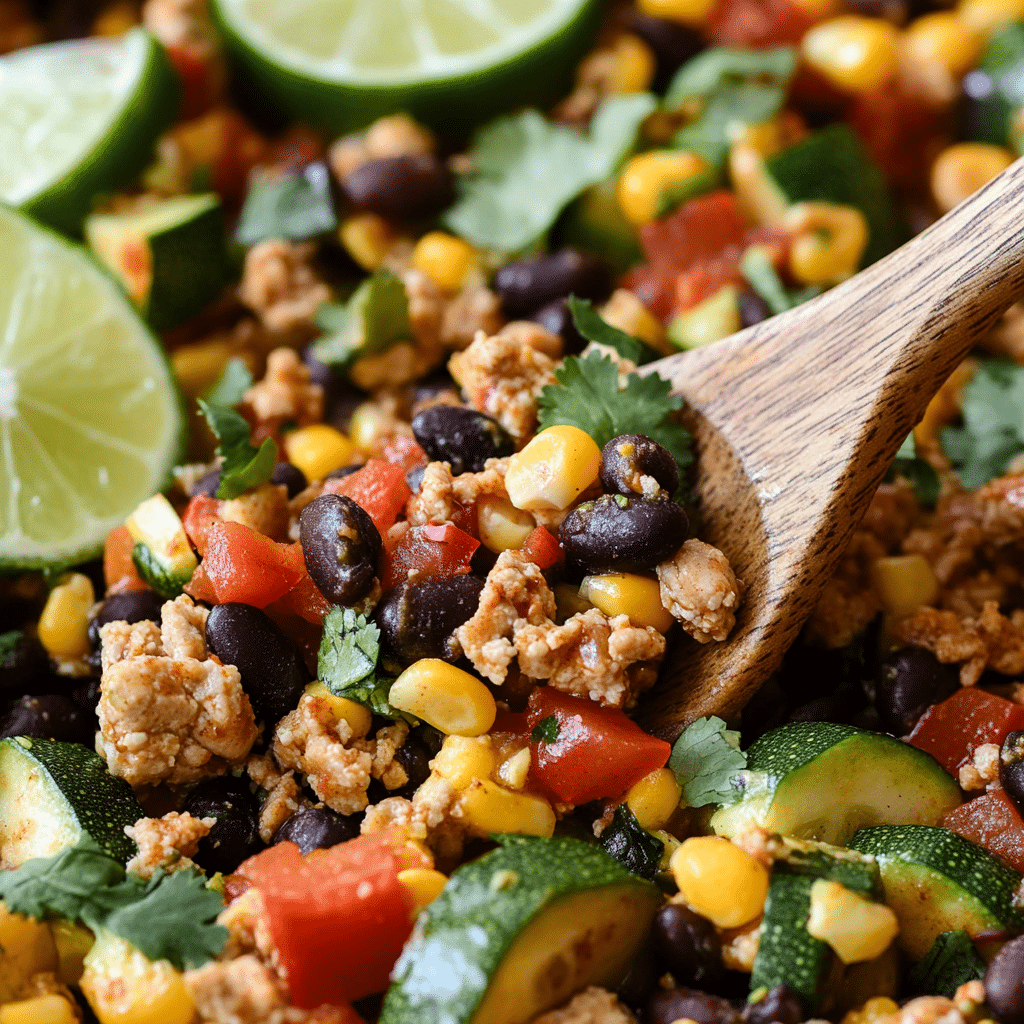 Ground Turkey Skillet with Zucchini, Corn, Black Beans, and Tomato