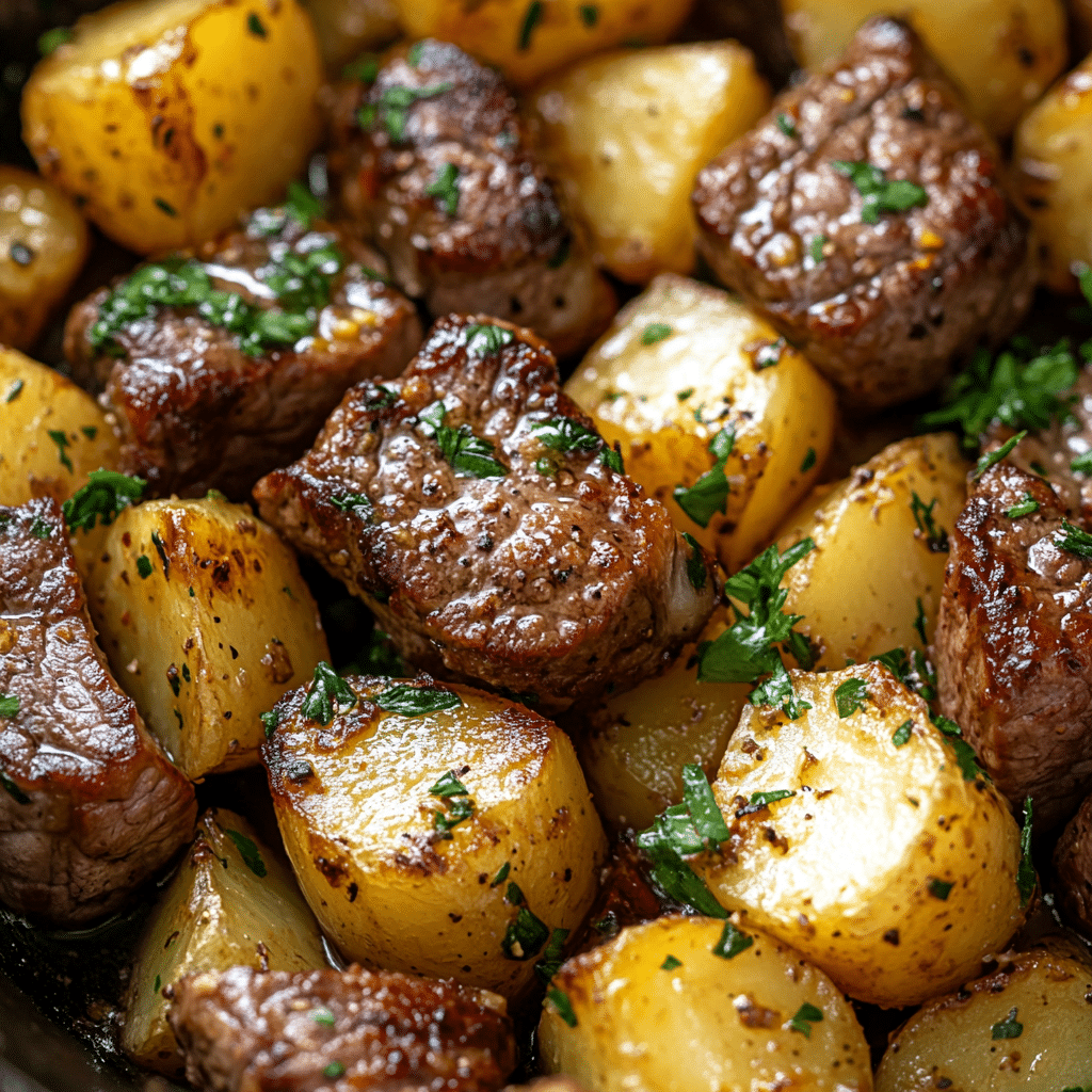 Garlic Butter Steak Bites and Potatoes