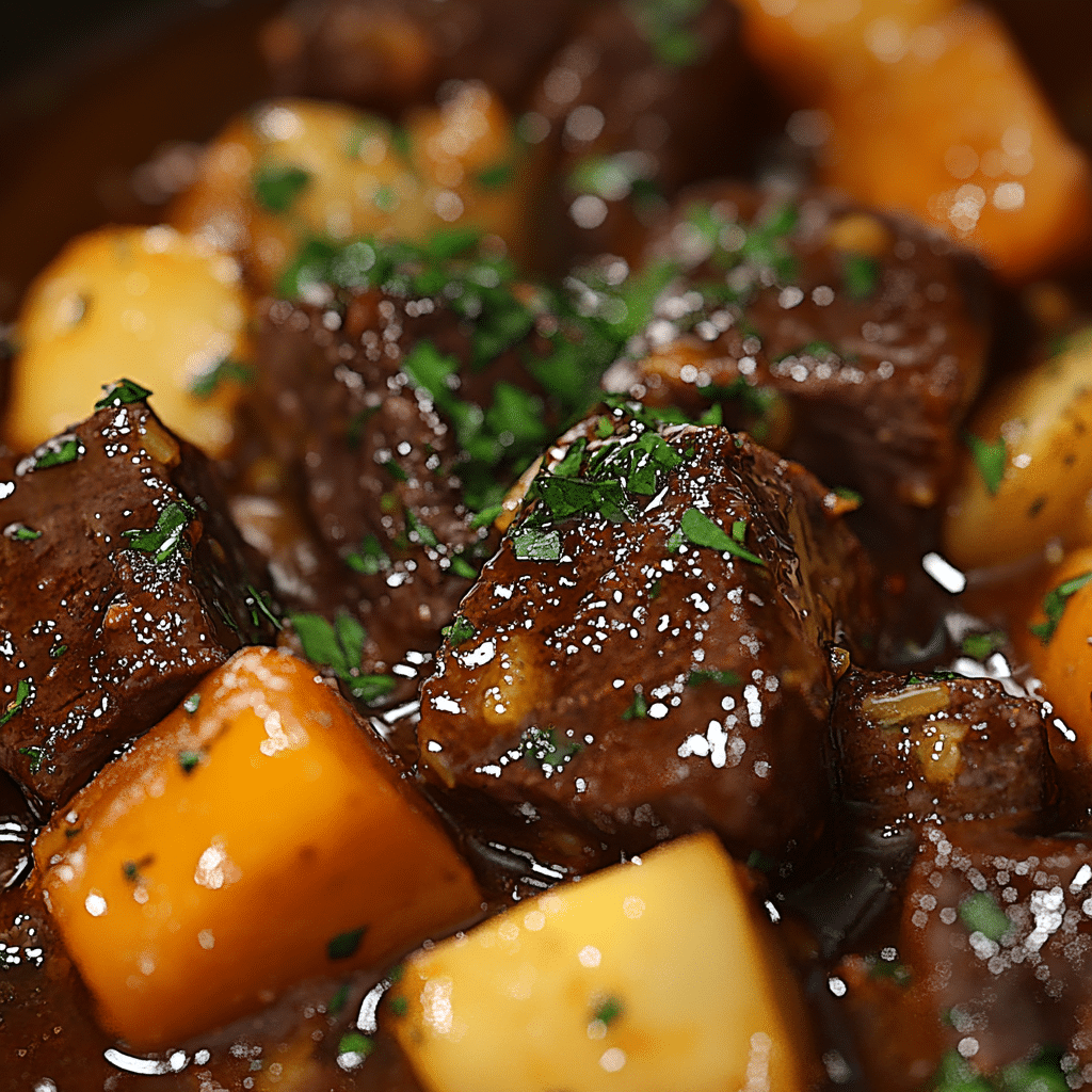 Slow Cooker Garlic Butter Beef Bites & Potatoes