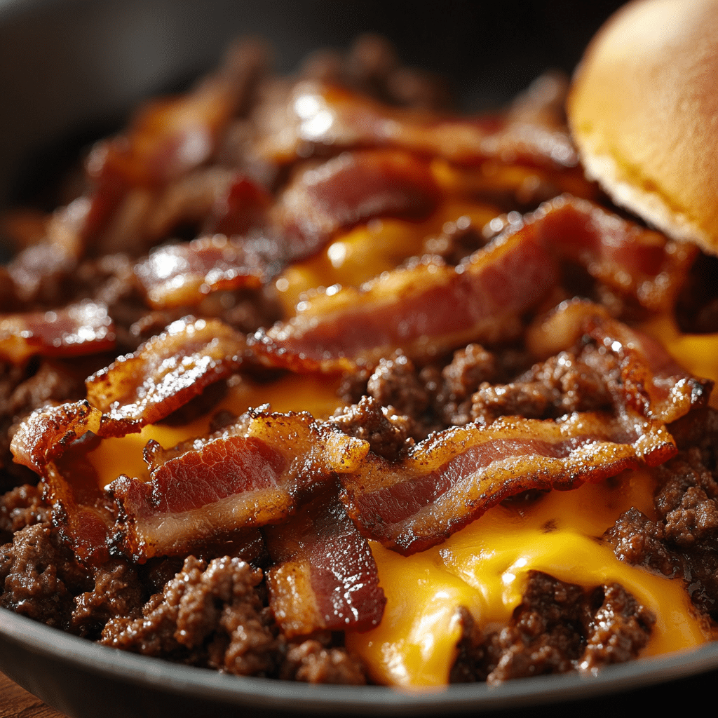 Crispy Garlic Butter Bacon Cheeseburger Skillet