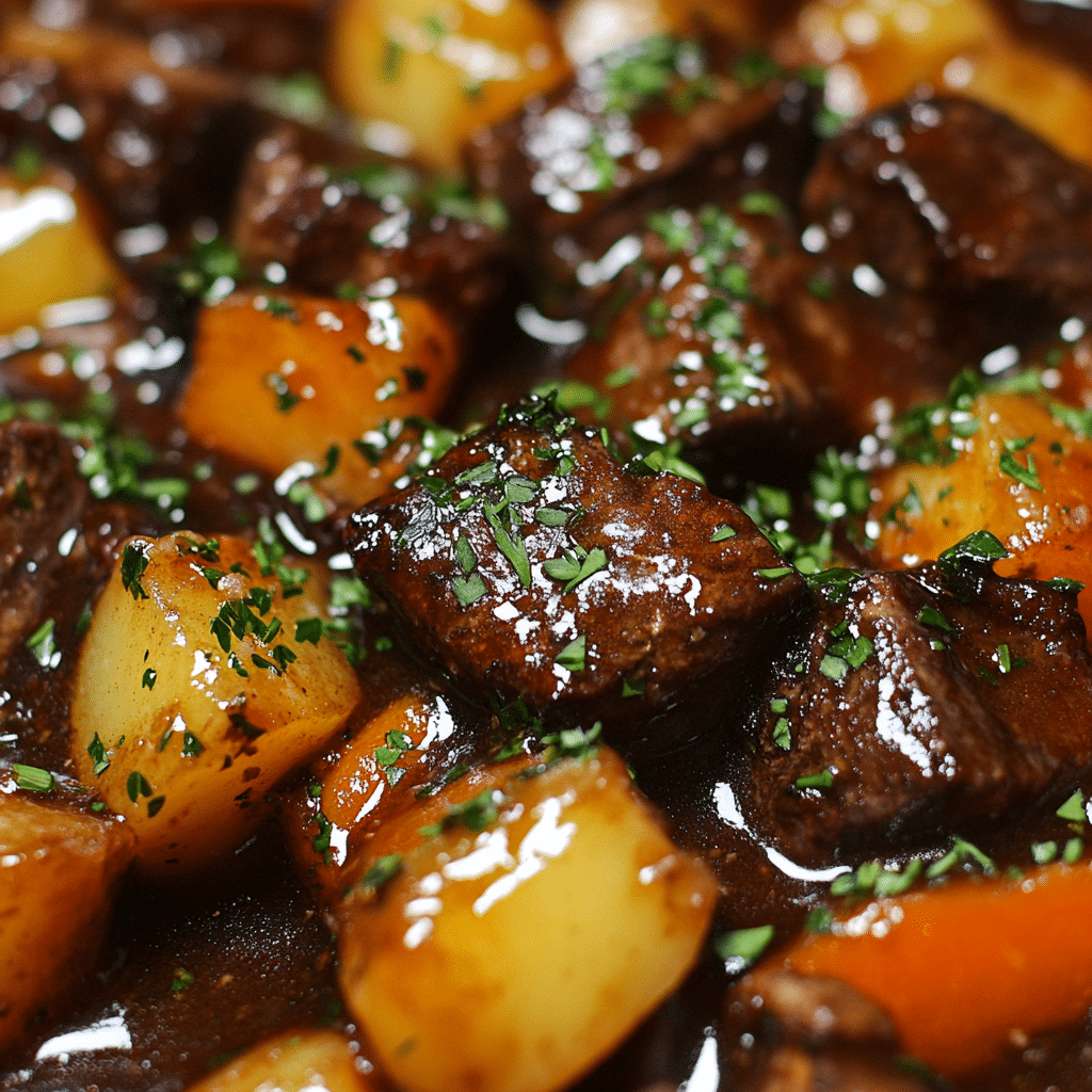 Slow Cooker Garlic Butter Beef Bites & Potatoes