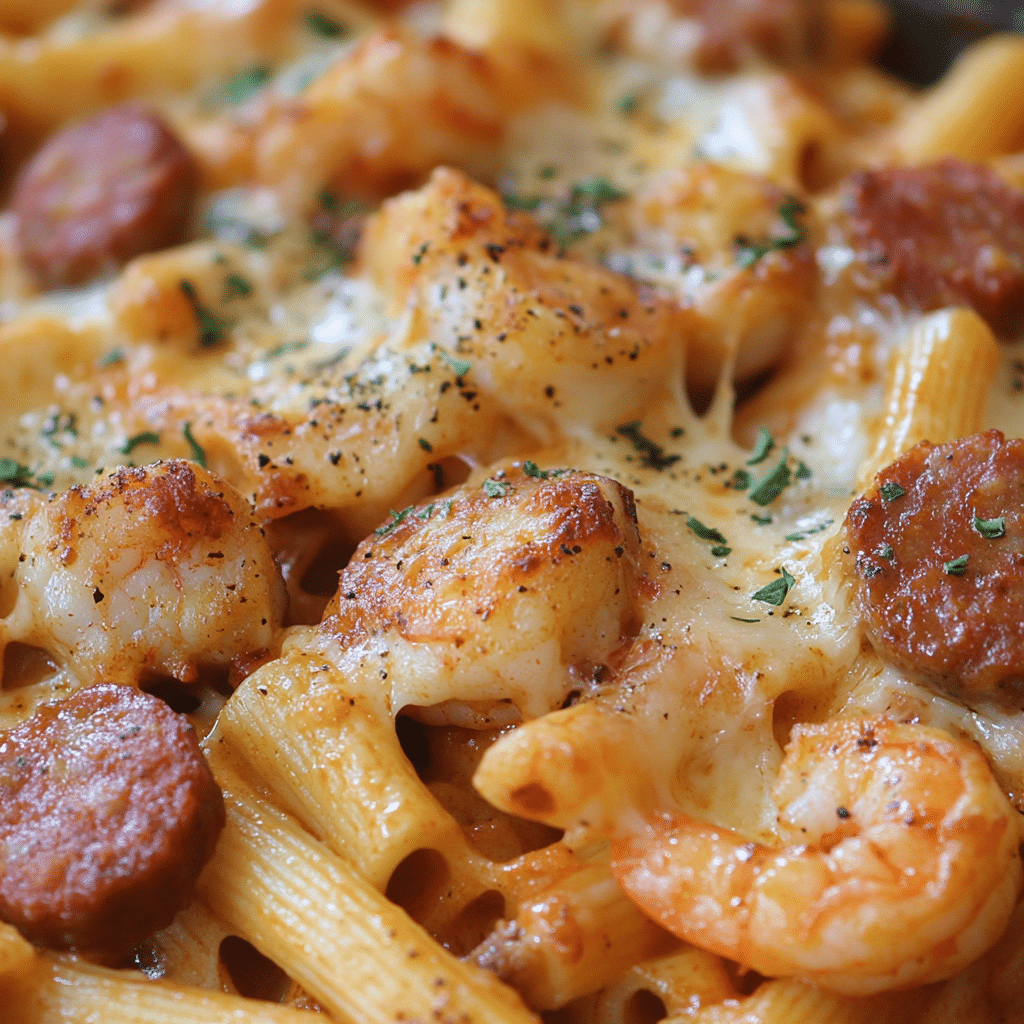 Louisiana Shrimp and Sausage Pasta Bake