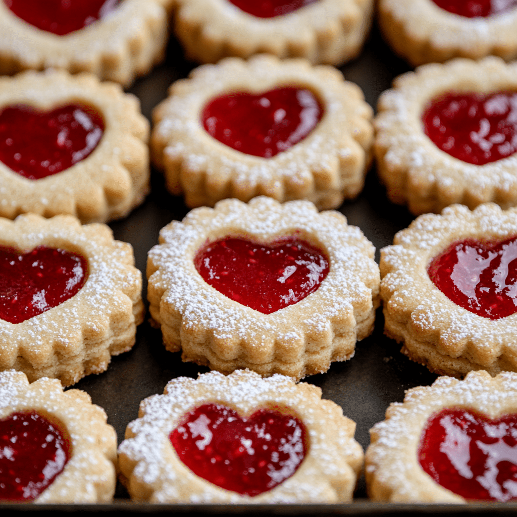 Linzer Strawberry Heart Cookies