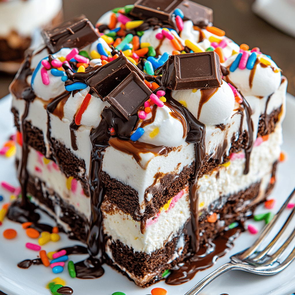 Super Easy M&M Ice Cream Sandwich Cake