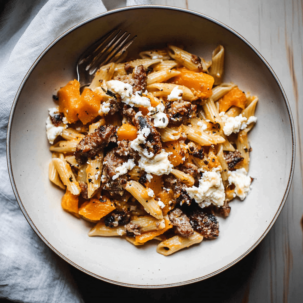 Butternut Squash Goat Cheese Pasta with Sausage