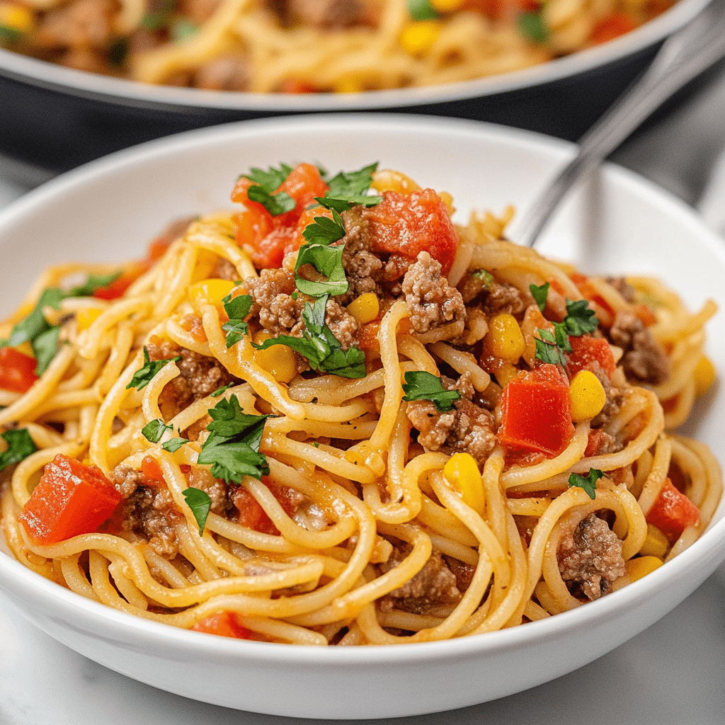 Crockpot Taco Spaghetti