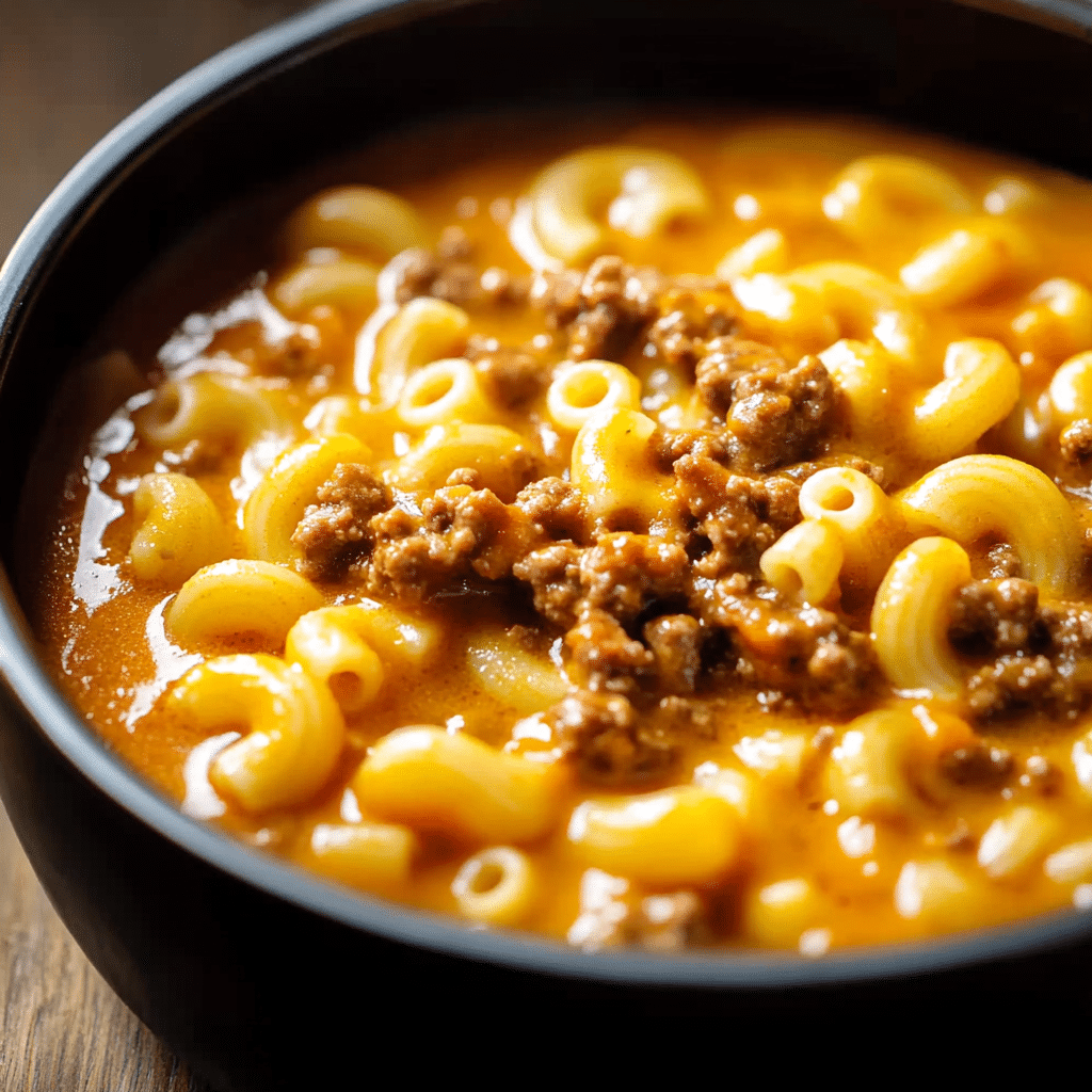 One-Pot Macaroni Cheeseburger Soup