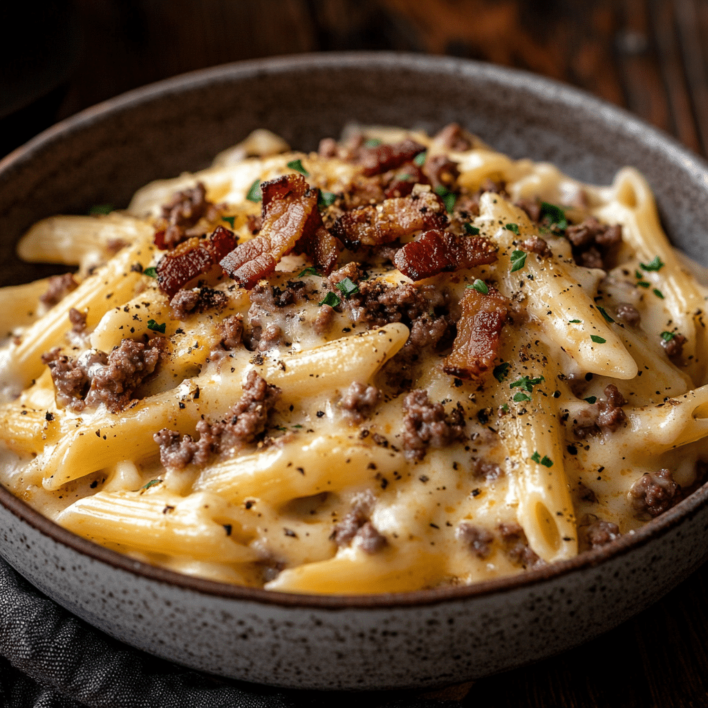 Loaded Bacon Cheeseburger Alfredo Pasta