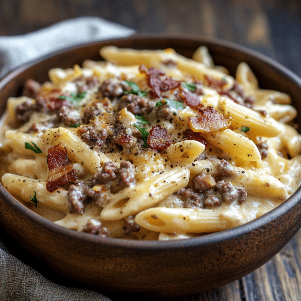 Loaded Bacon Cheeseburger Alfredo Pasta