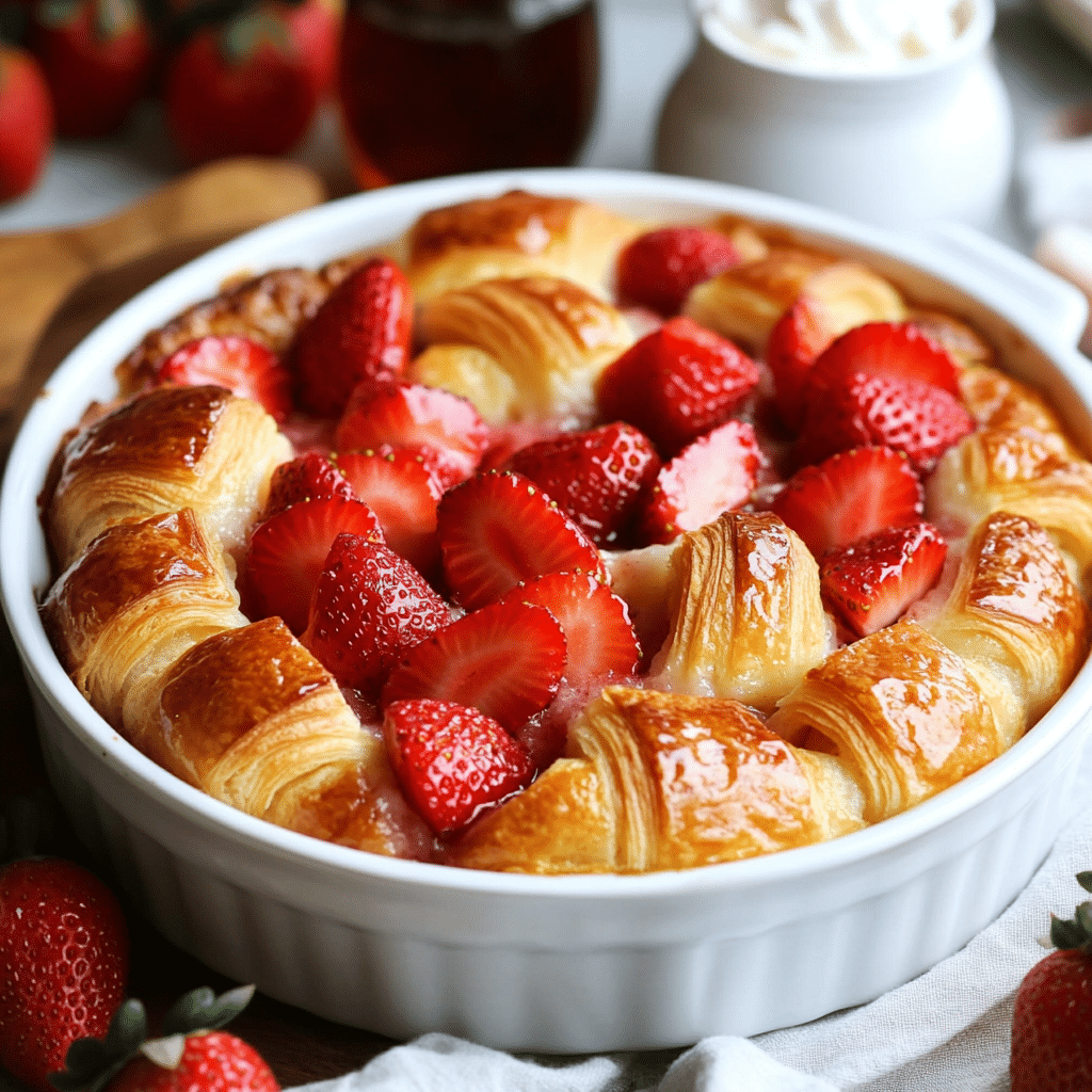 Croissant Baked French Toast With Strawberries and Cream Cheese