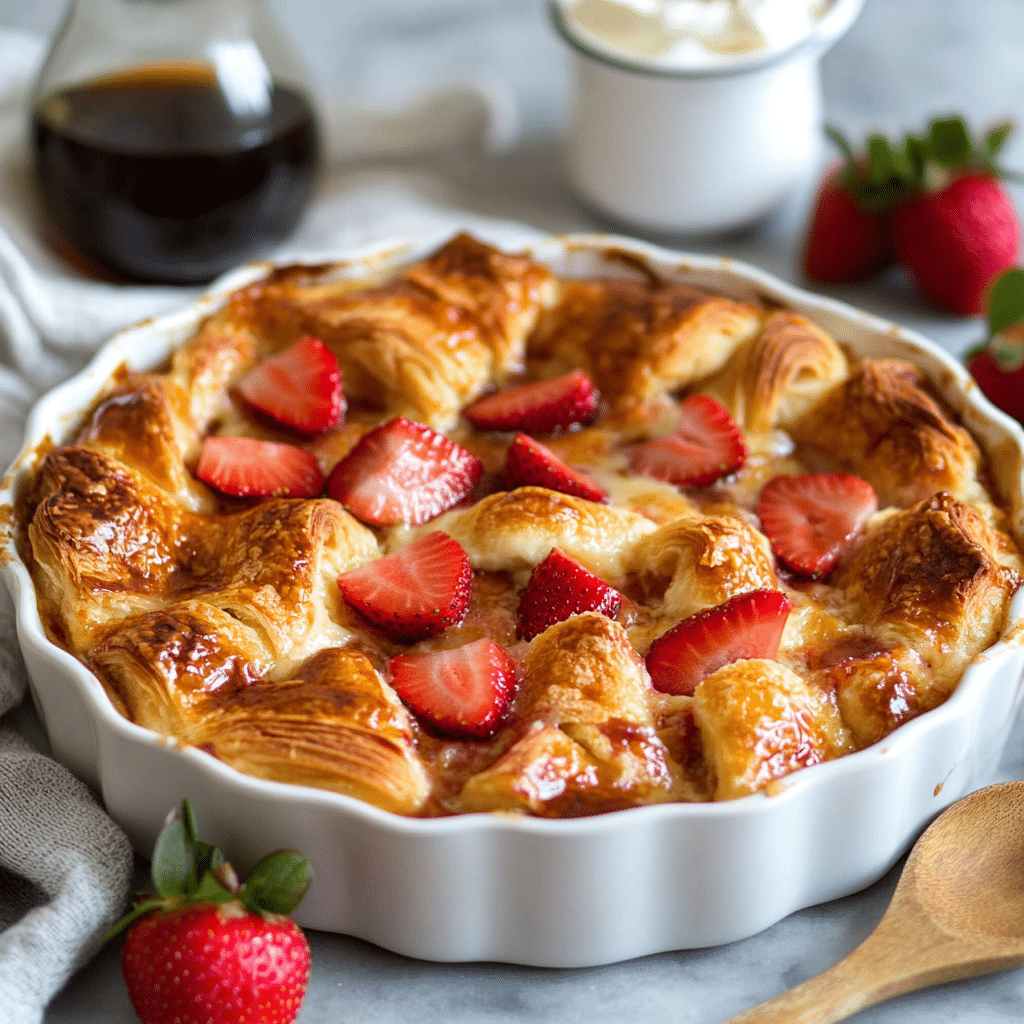 Croissant Baked French Toast With Strawberries and Cream Cheese