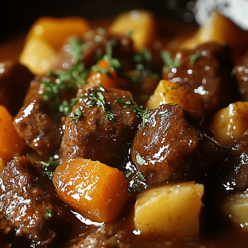 Slow Cooker Garlic Butter Beef Bites & Potatoes