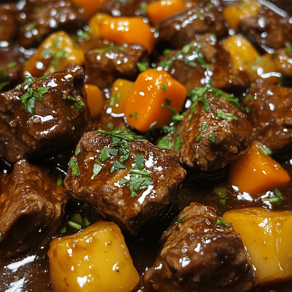 Slow Cooker Garlic Butter Beef Bites & Potatoes