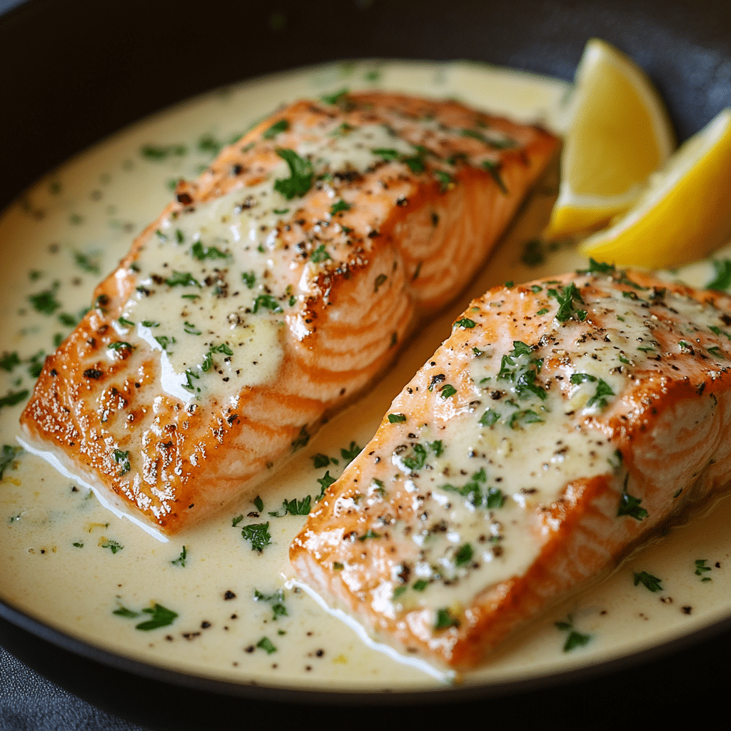 Baked Salmon with Lemon Butter Cream Sauce