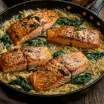 One Skillet Salmon with Lemon Orzo