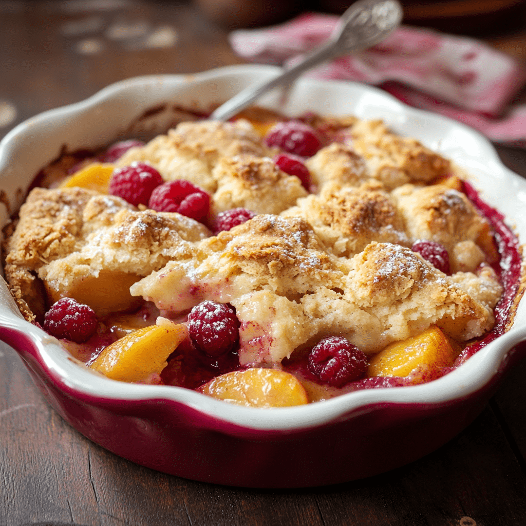 Easy Peach and Raspberry Cobbler