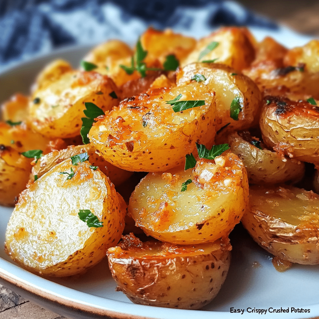 Easy Crispy Crushed Garlic Potatoes