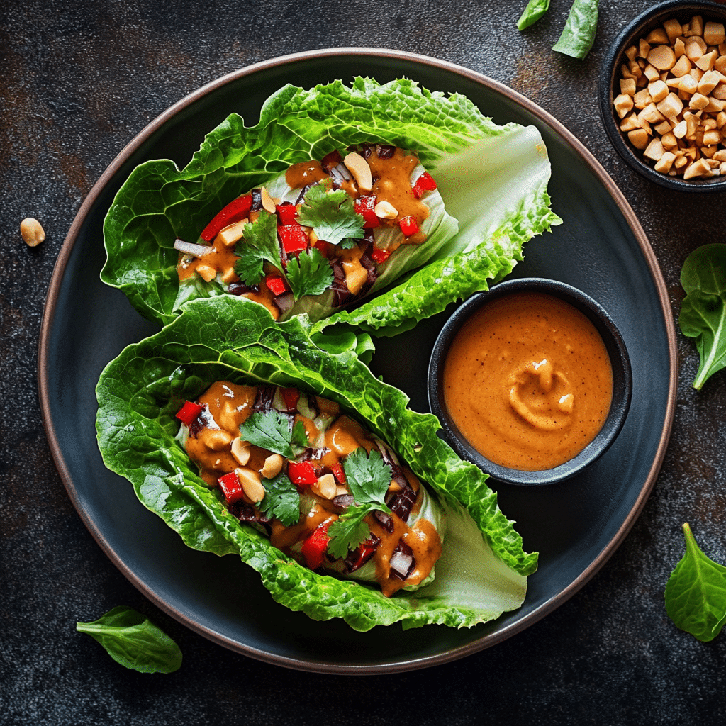 Easy Chinese Lettuce Wraps with Peanut Sauce