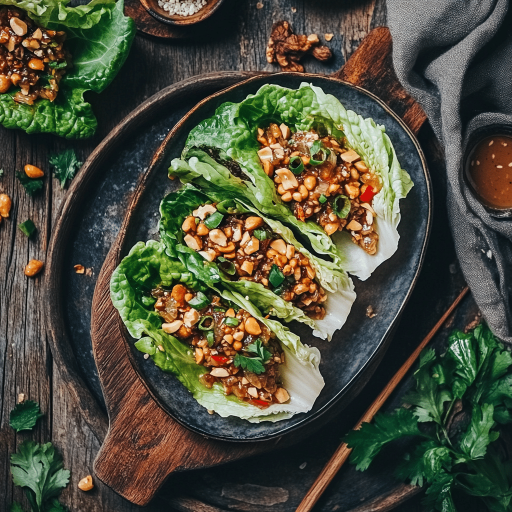 Easy Chinese Lettuce Wraps with Peanut Sauce