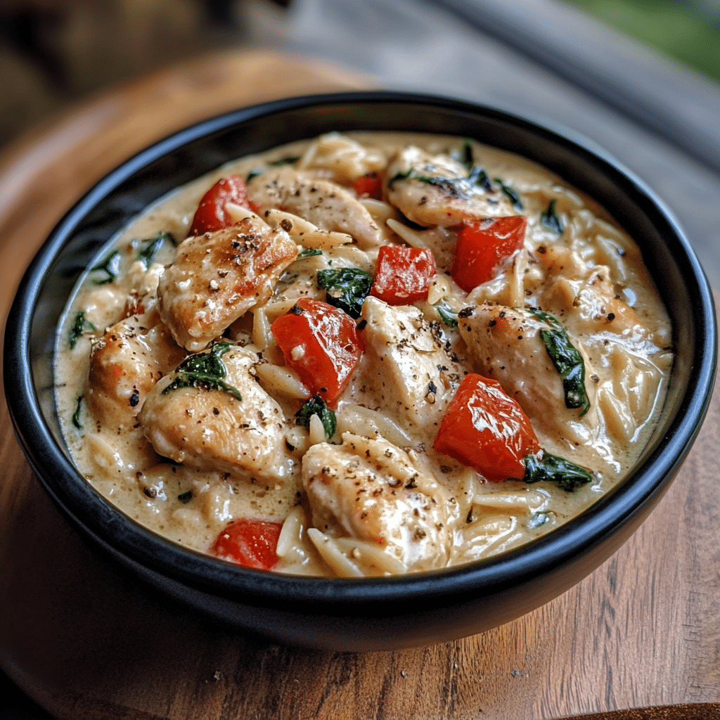 Slow Cooker Creamy Tuscan Chicken Orzo