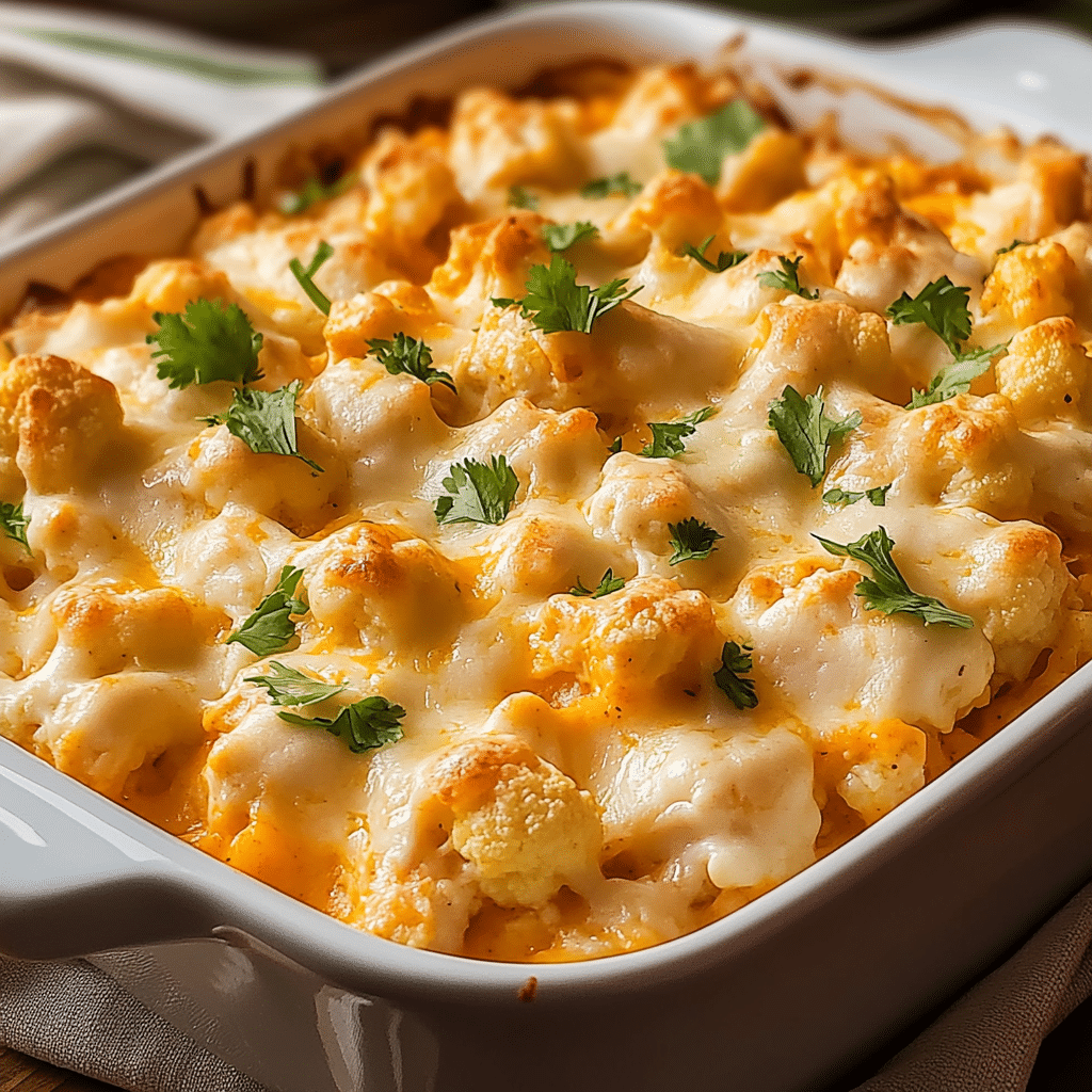 Creamy Buffalo Chicken Cauliflower Casserole