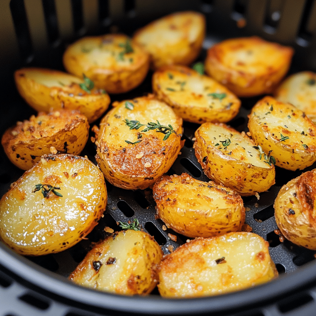 Air Fryer Crispy Garlic Roast Potatoes