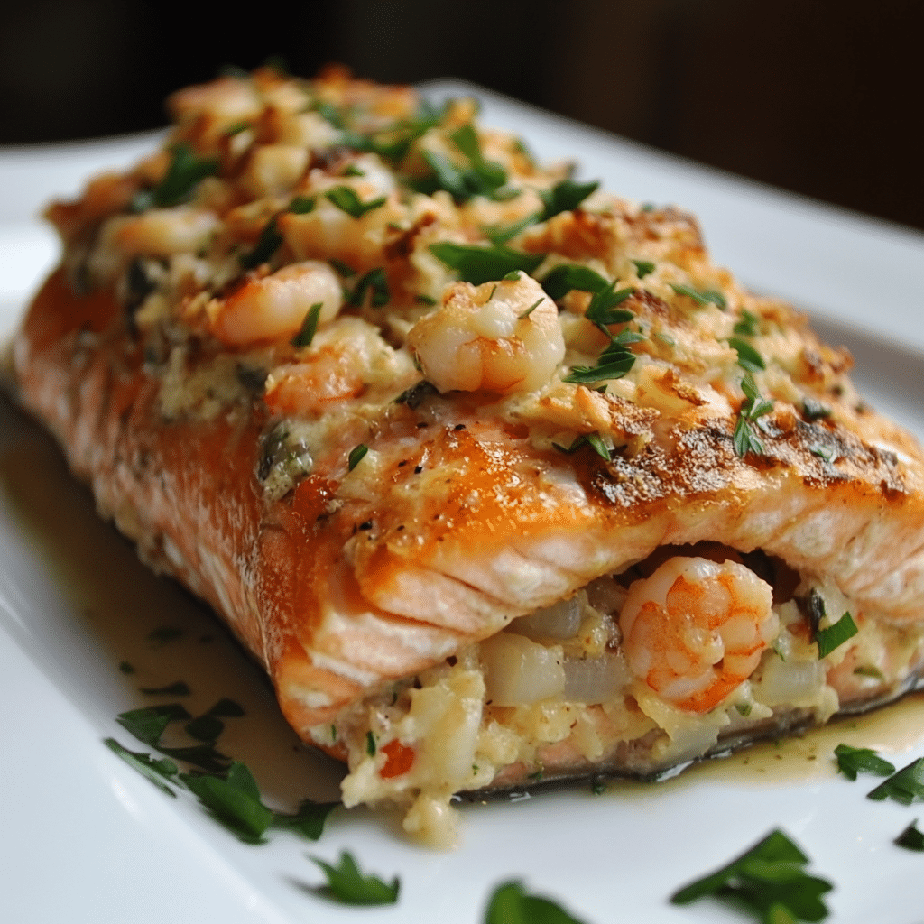 Crab and Shrimp Stuffed Salmon