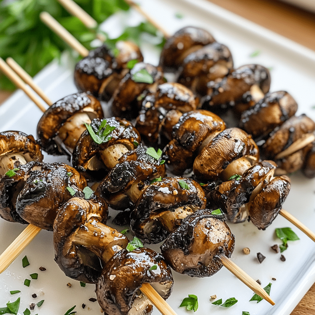 Balsamic Garlic Grilled Mushroom Skewers