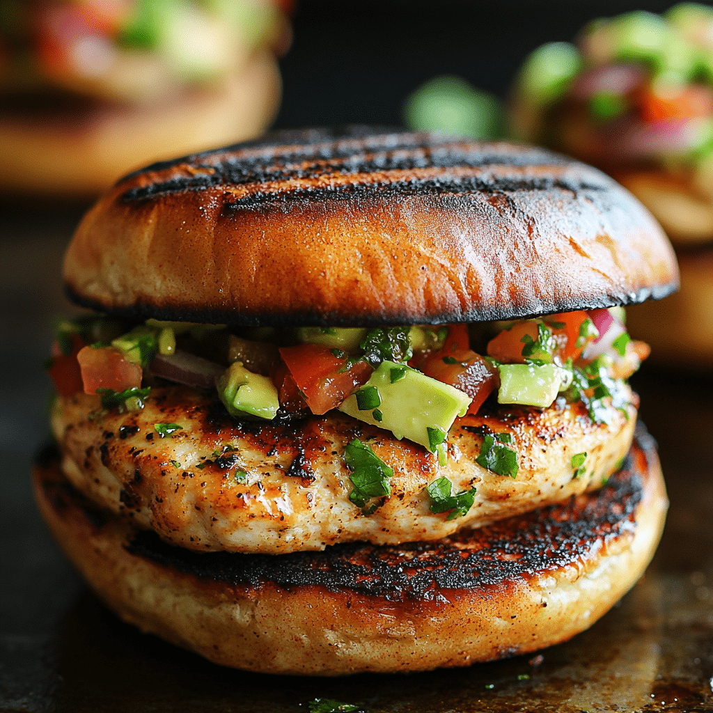 Chili Lime Chicken Burgers with Avocado Salsa