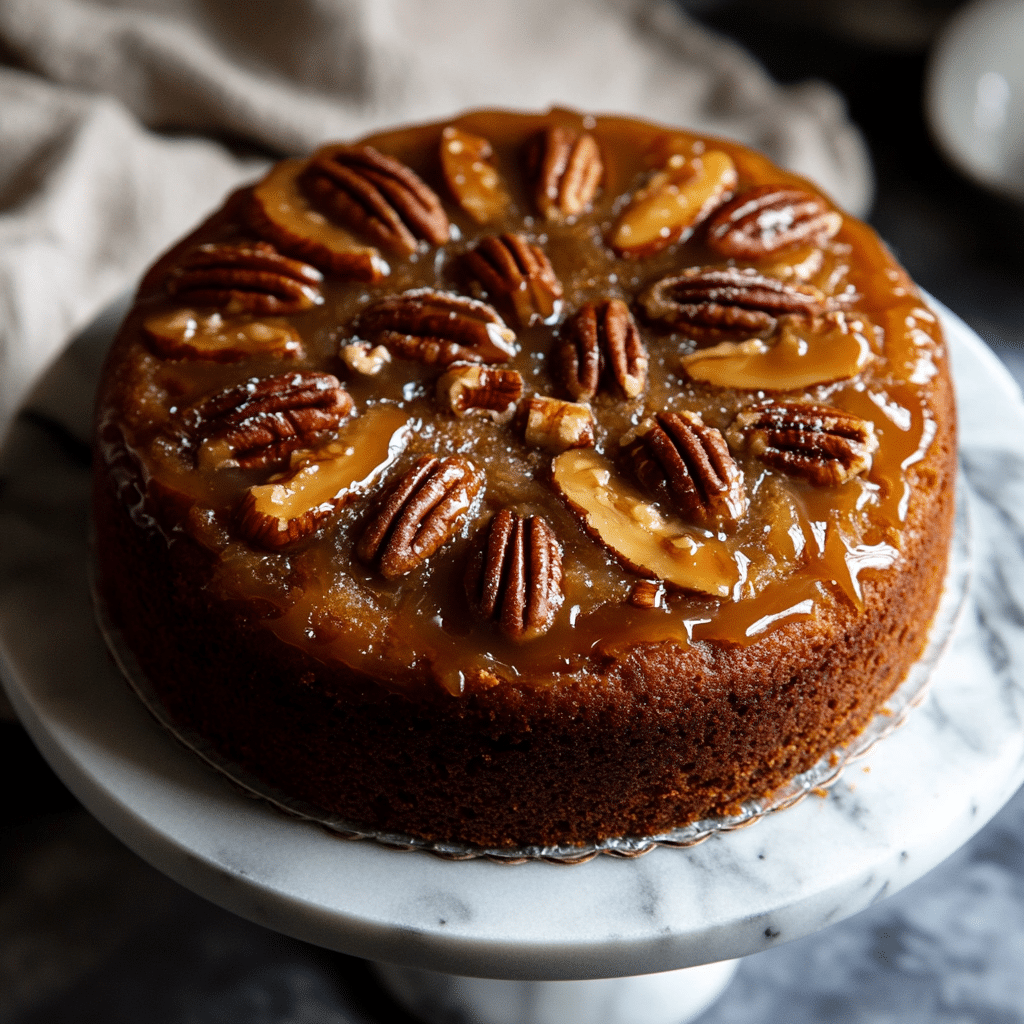 Caramel Pecan Upside-Down Cake with Cinnamon