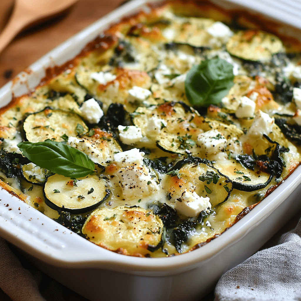 Baked Zucchini, Spinach, and Feta Casserole