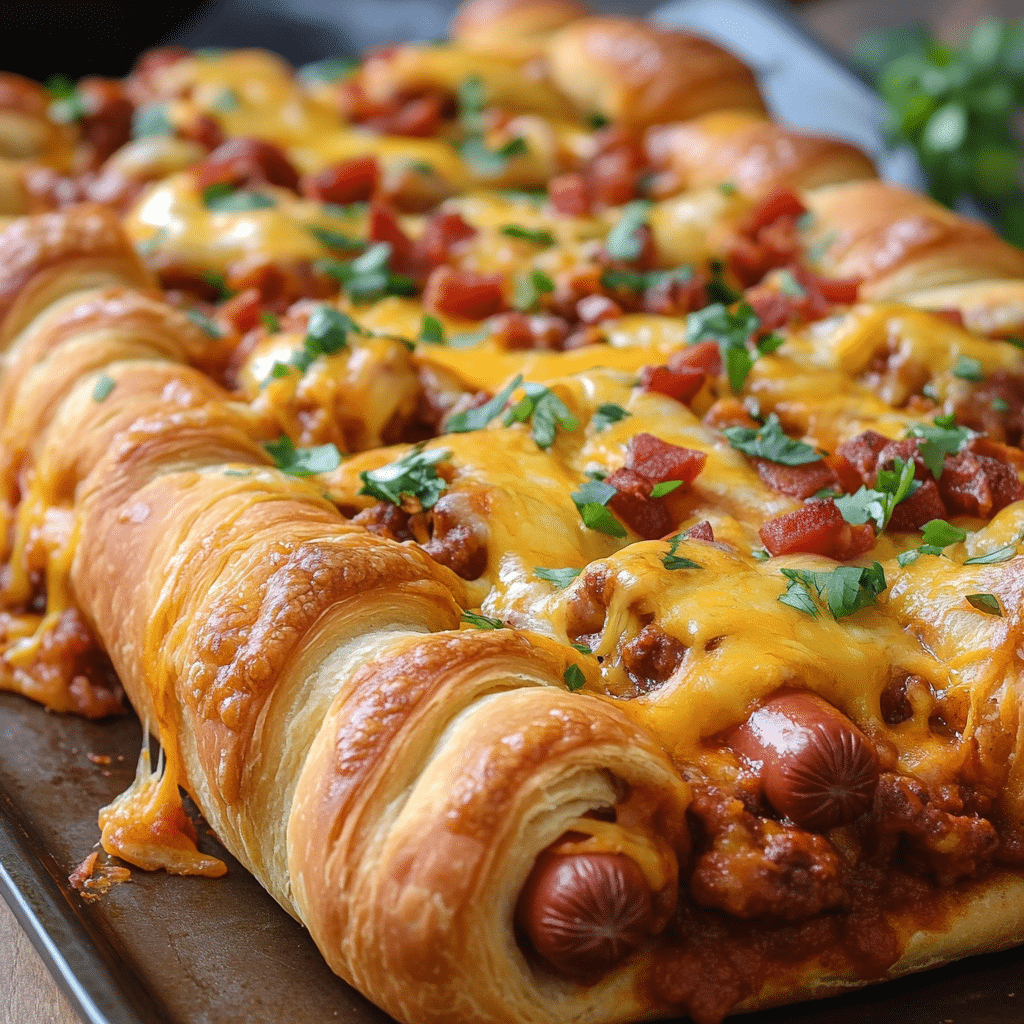 Chili Cheese Crescent Hot Dog Bake