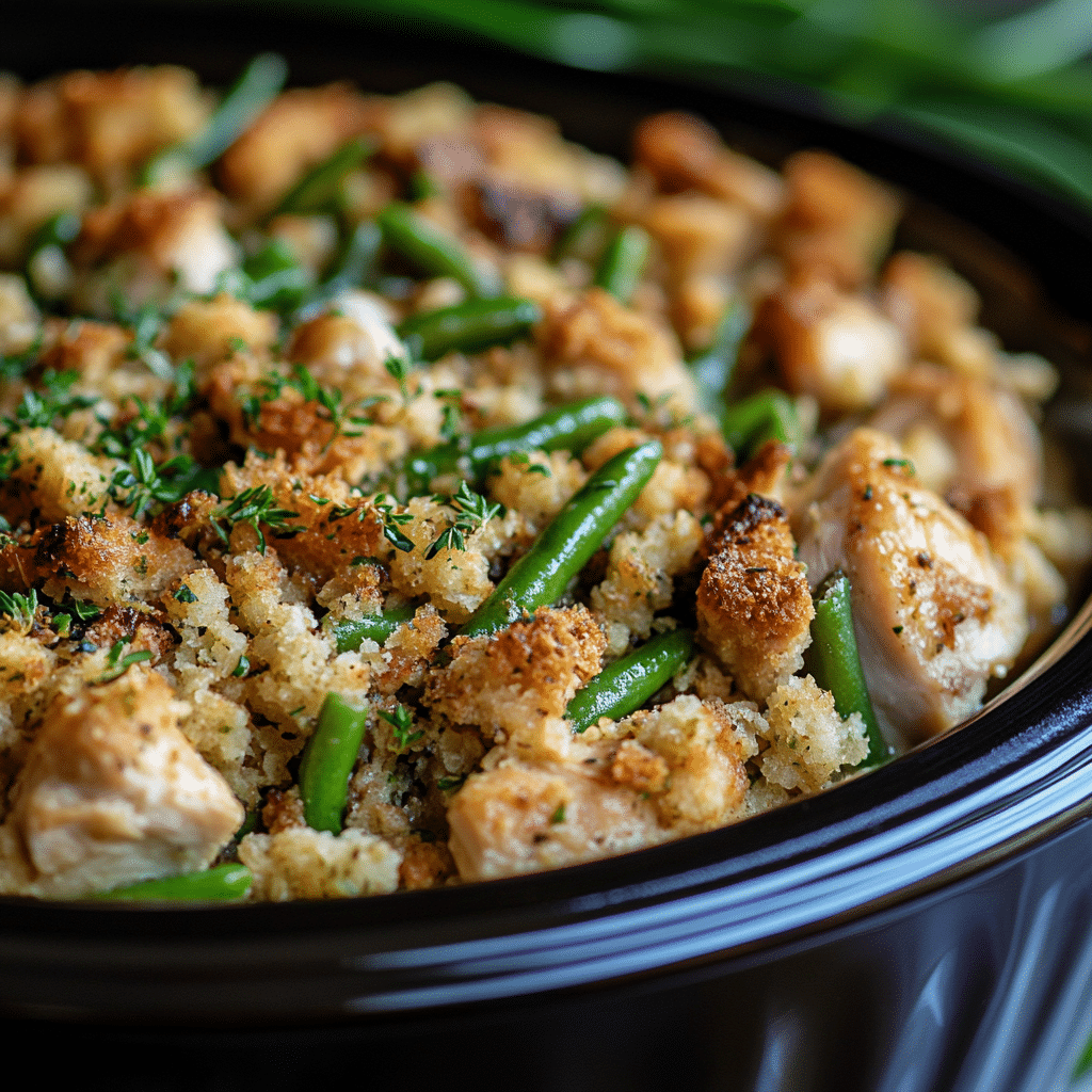 Crock Pot Chicken and Stuffing with Green Beans