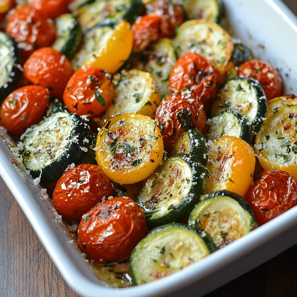 Roasted Garlic-Parmesan Zucchini, Squash and Tomatoes