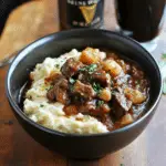 Steak and Guinness Stew with Irish White Cheddar Cauliflower Mash