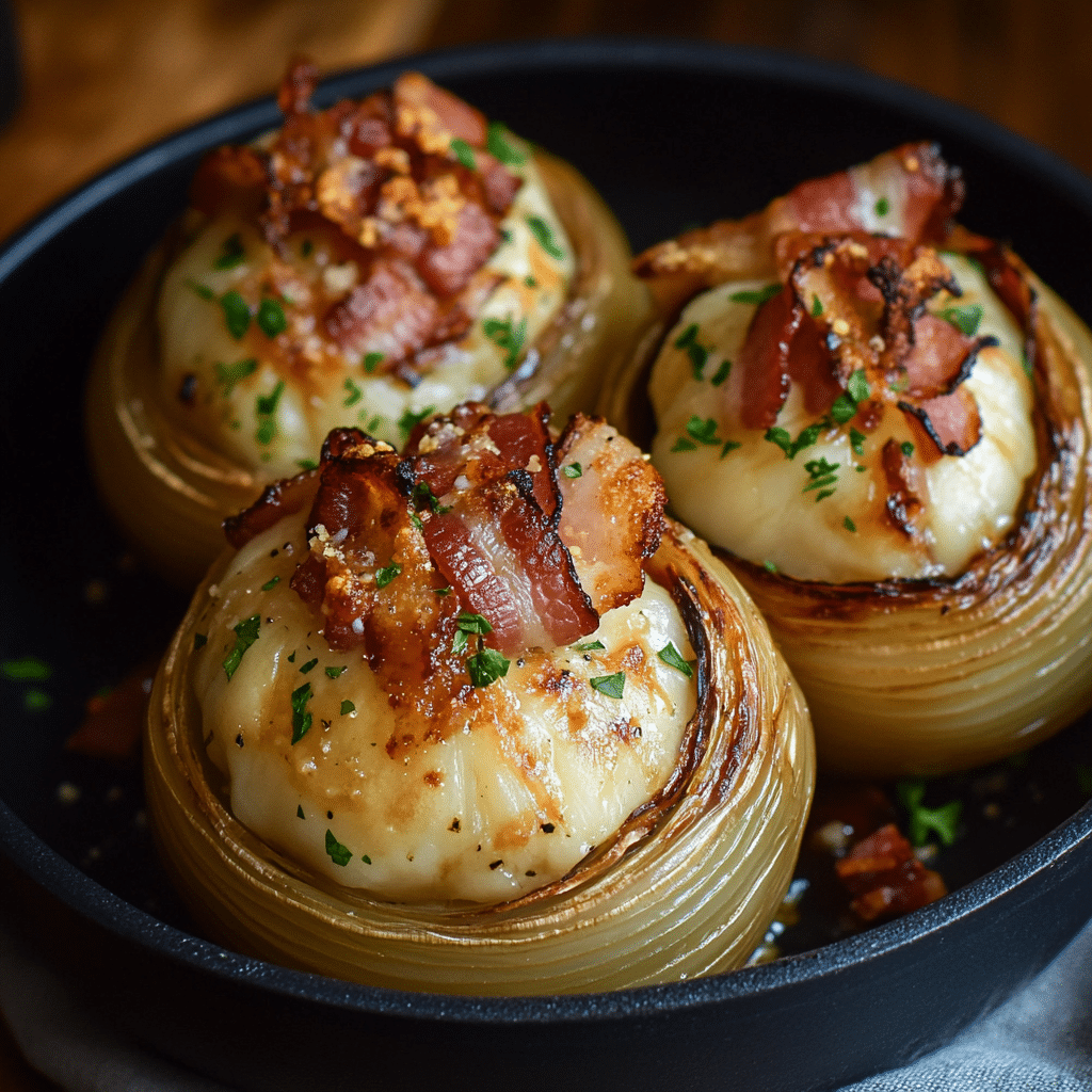 Creamy Asiago Bacon Wrapped Roasted Onions