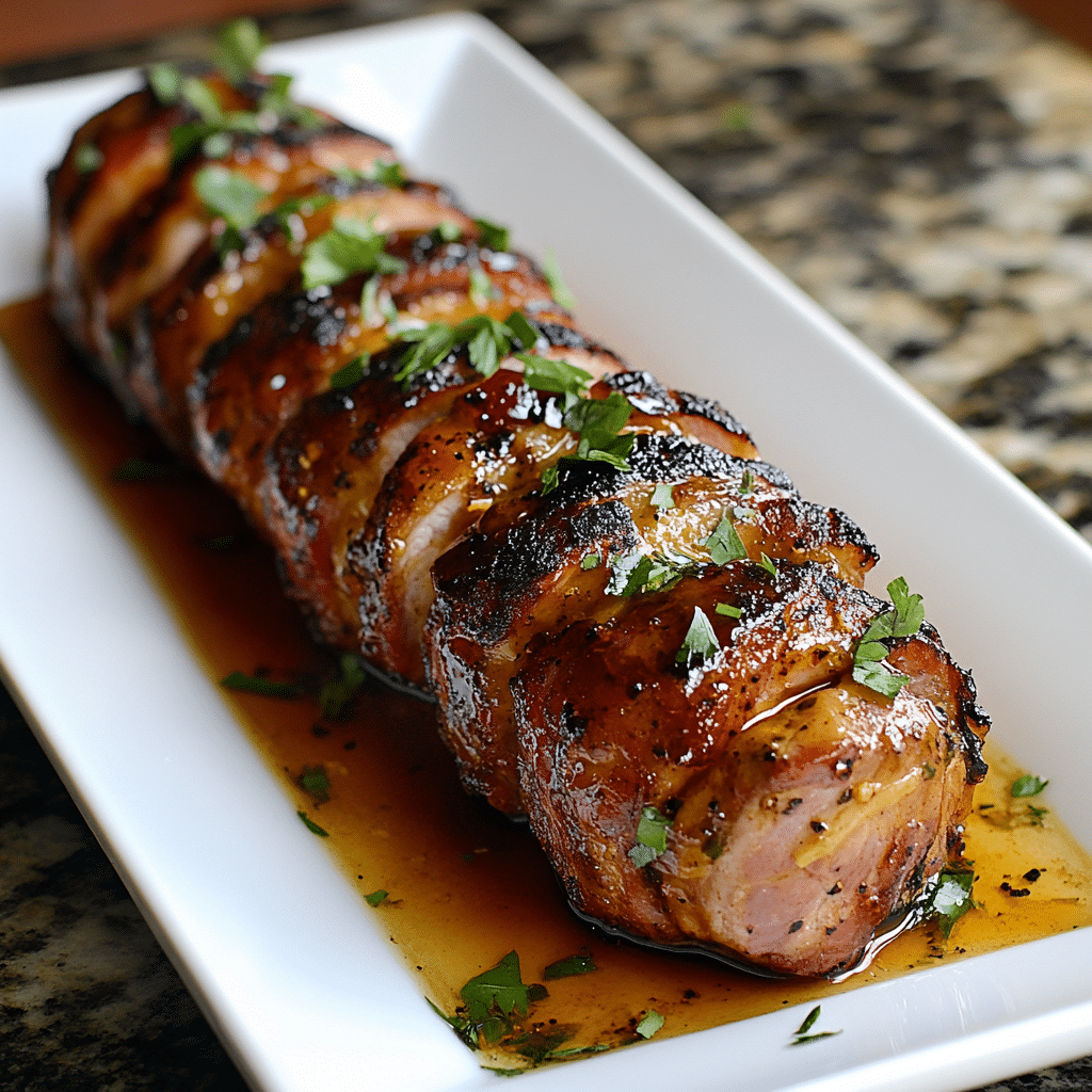 Apricot Glazed Bacon Wrapped Cajun Pork Tenderloin