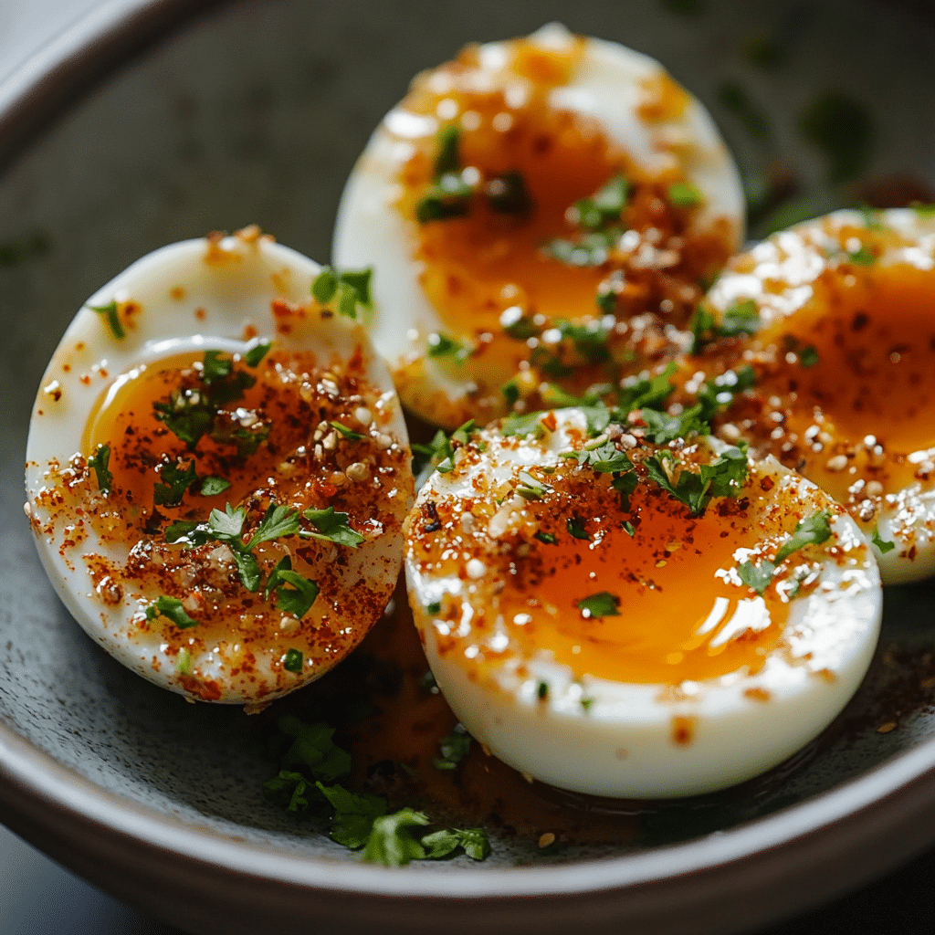 Jammy Eggs with Chili Butter and Garlic Yogurt