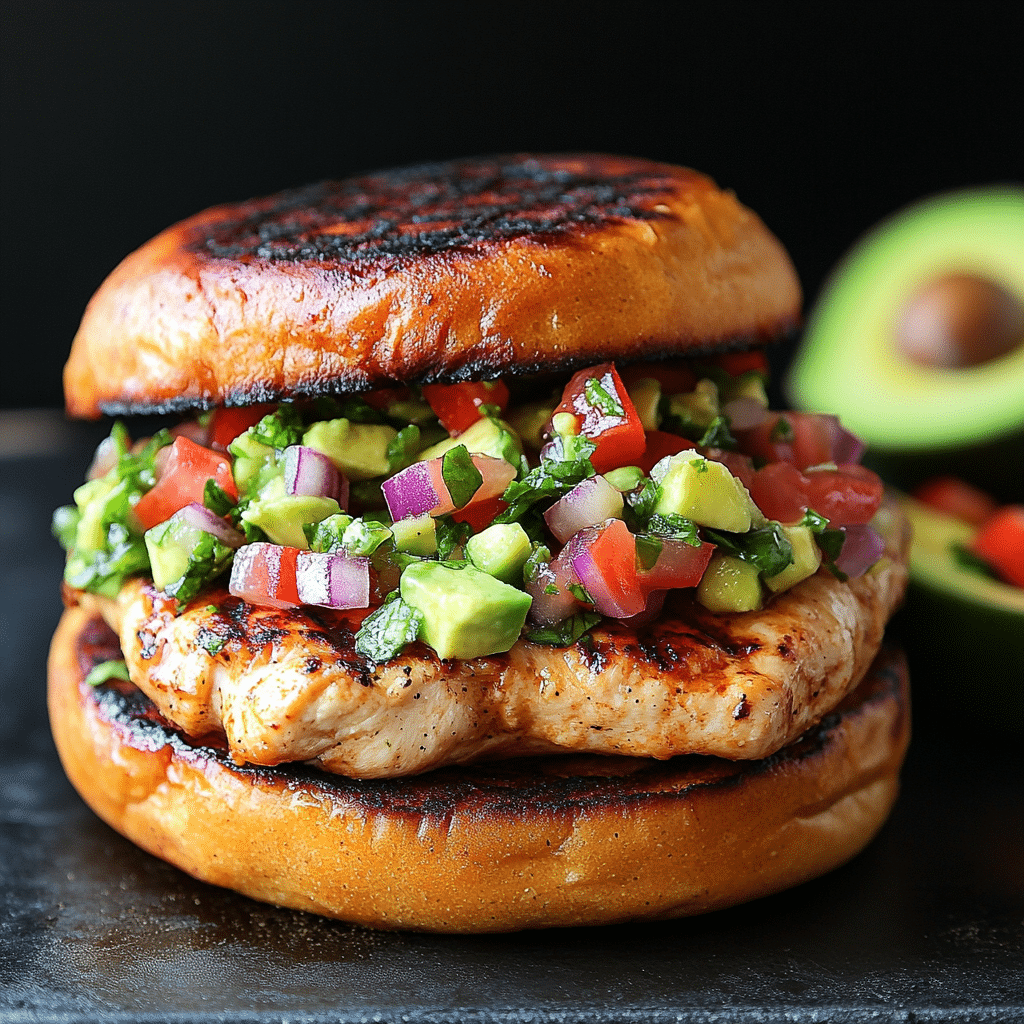 Chili Lime Chicken Burgers with Avocado Salsa