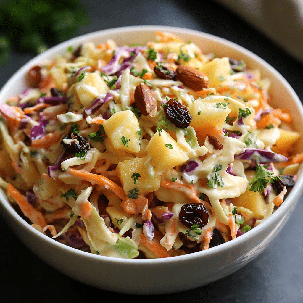 Pineapple Walnut Raisin Coleslaw