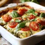 Basil Pesto Tomato Mozzarella Chicken Bake