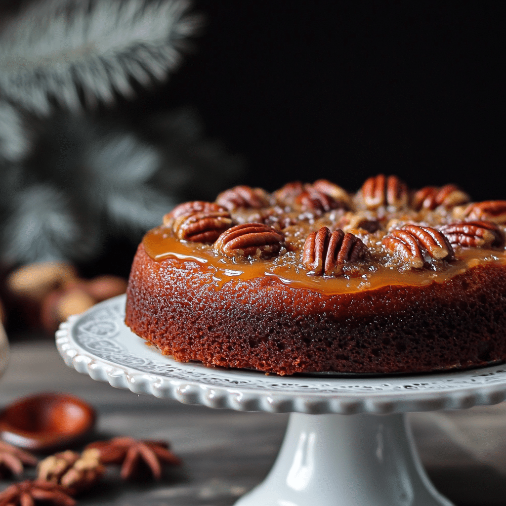 Caramel Pecan Upside-Down Cake with Cinnamon