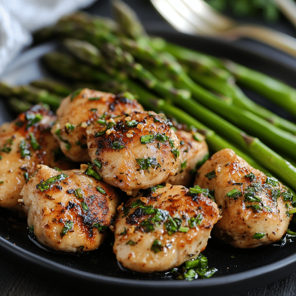 Garlic Butter Chicken Bites with Asparagus