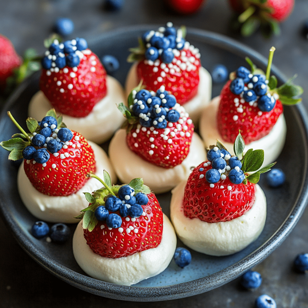 Red, White, and Blue Cheesecake Strawberries