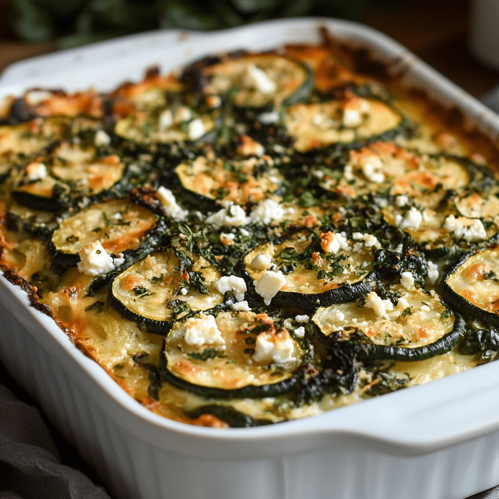 Baked Zucchini, Spinach, and Feta Casserole